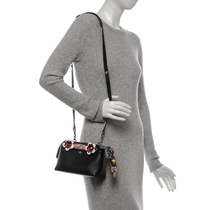 Fendi Vitello Dolce Snakeskin Nappa Croc Tail Flowerland Studded Mini By The Way Boston Bag Black Natural Multicolor 2 of 7
