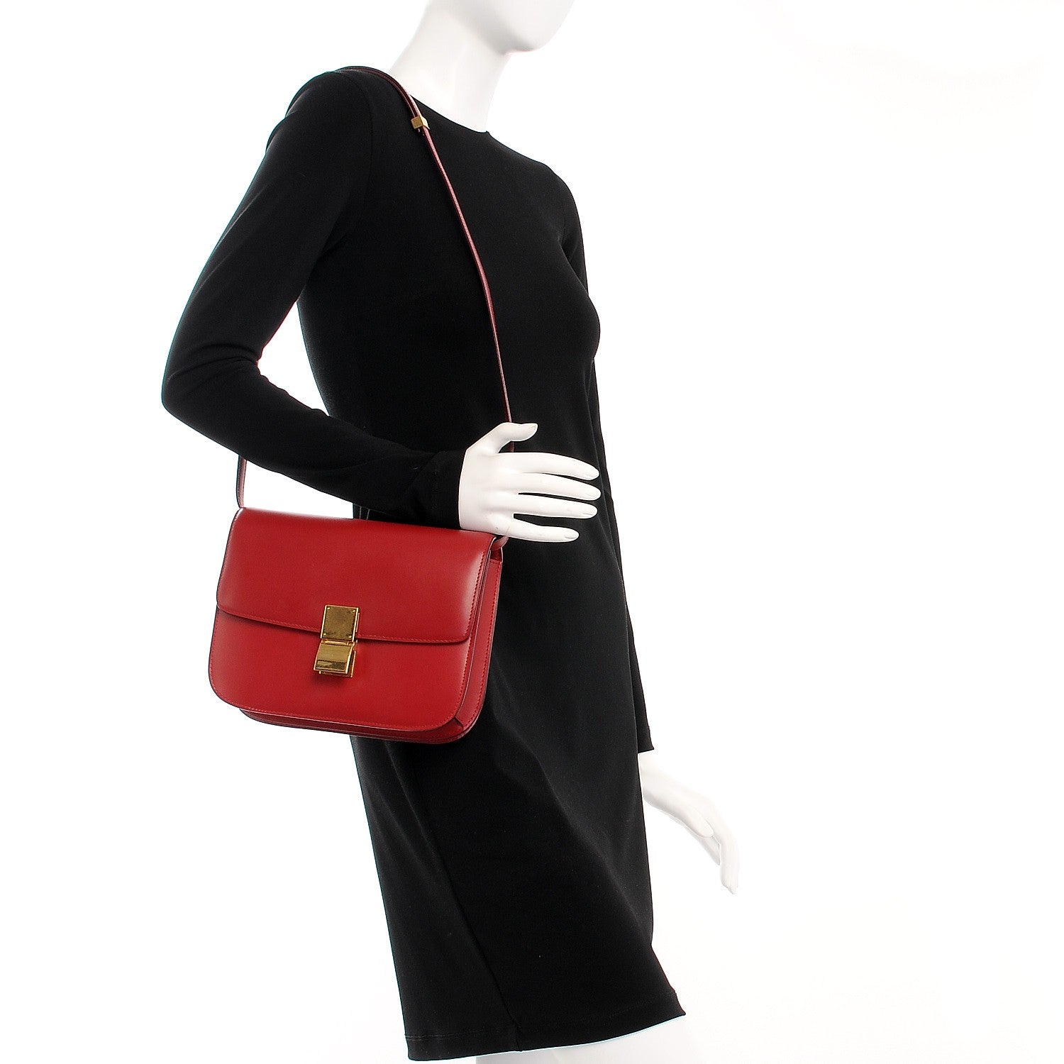 Celine Box Calfskin Medium Classic Box Flap Bag Red 2 of 8