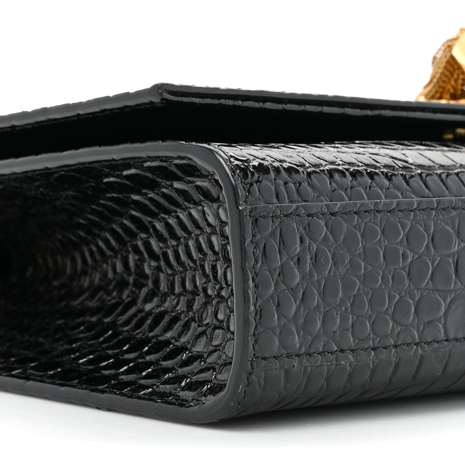 Saint Laurent Calfskin Crocodile Embossed Medium Classic Monogram Kate Tassel Satchel Black 9 of 12