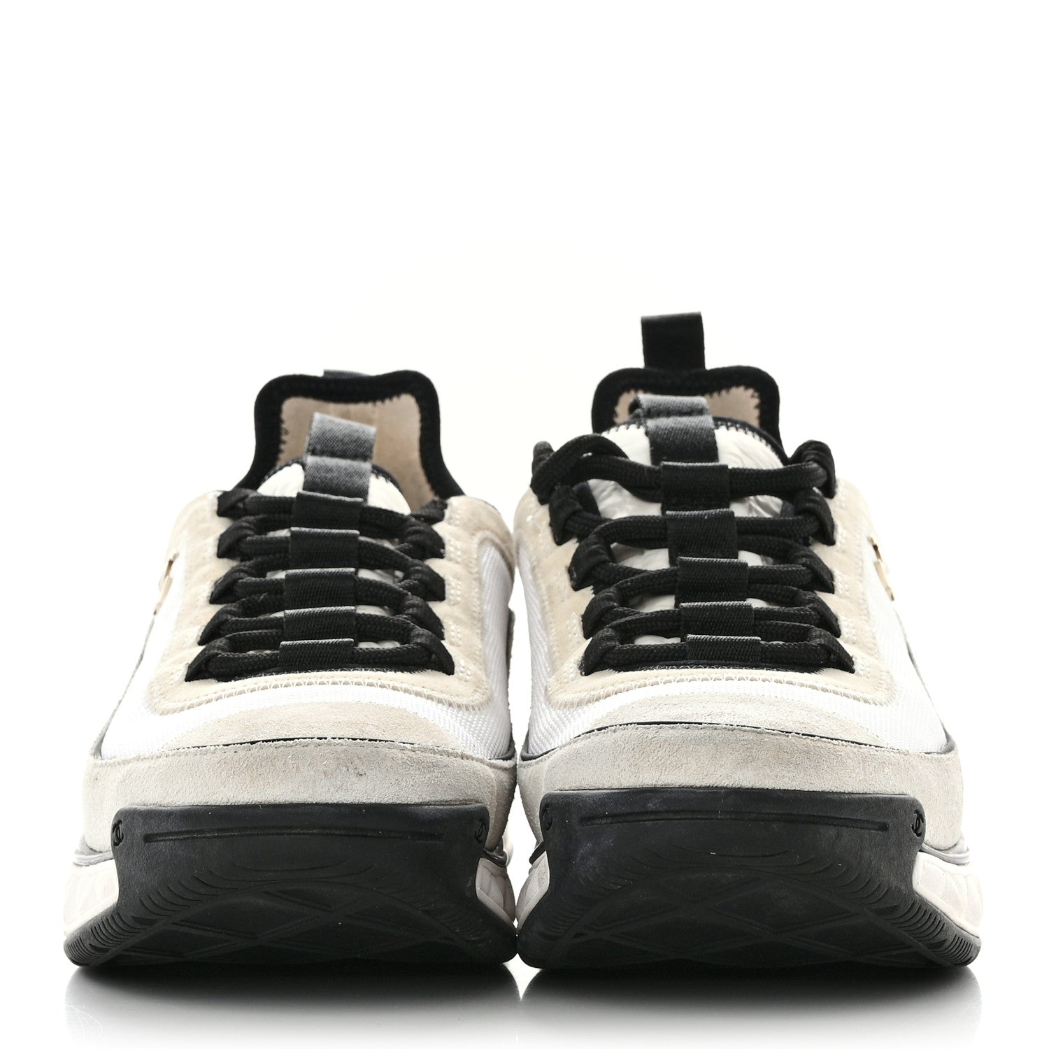 Chanel Fabric Suede Calfskin CC Sneakers 39 White Light Grey 2 of 9