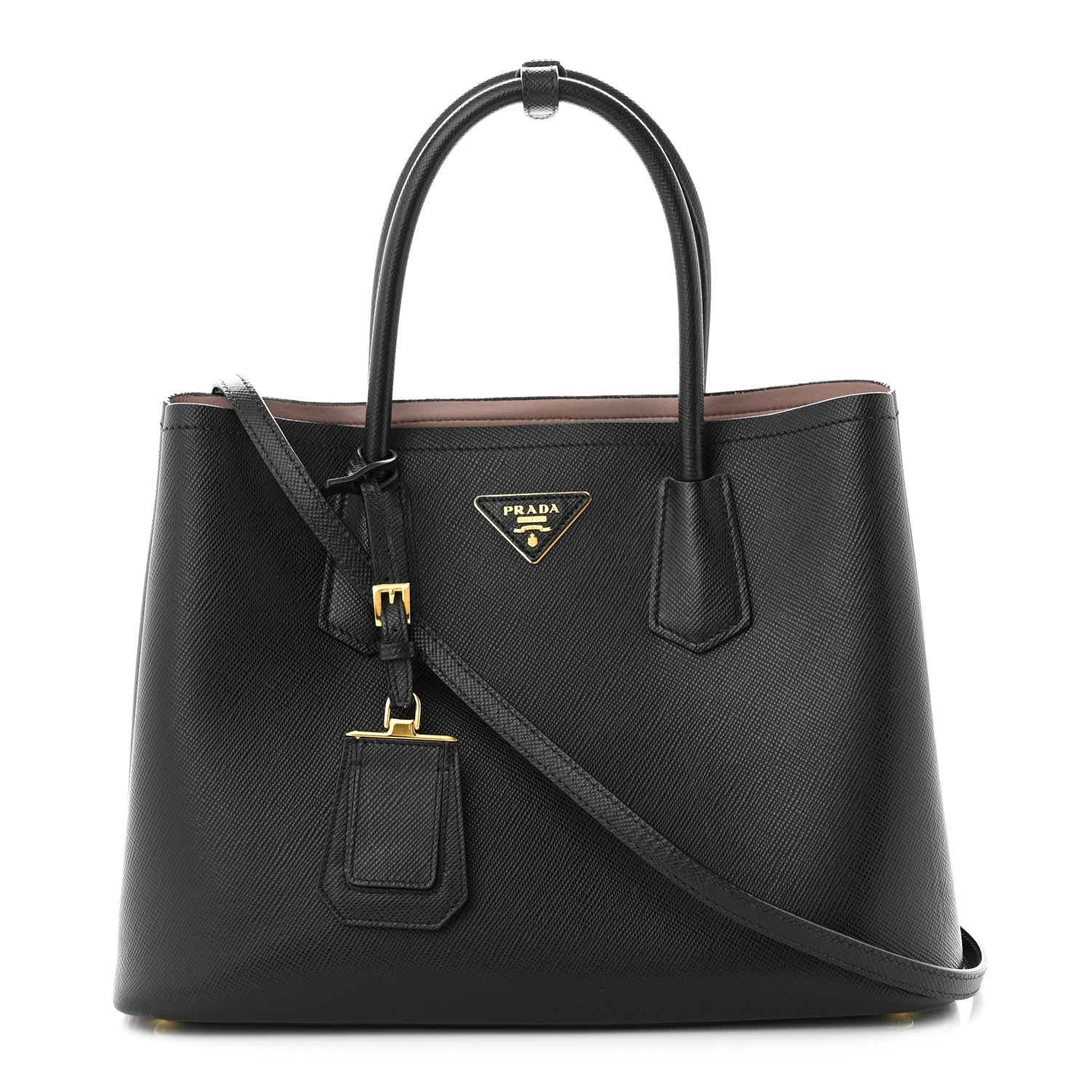 Prada Saffiano Cuir Large Double Bag Black Mughetto 1 of 9