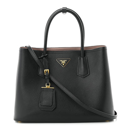 Prada Saffiano Cuir Large Double Bag Black Mughetto 1 of 9