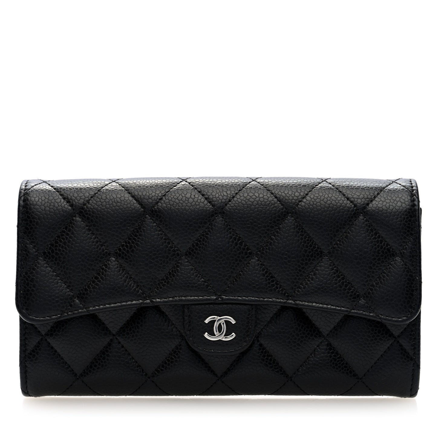 Caviar Quilted Large Gusset Flap Wallet Black