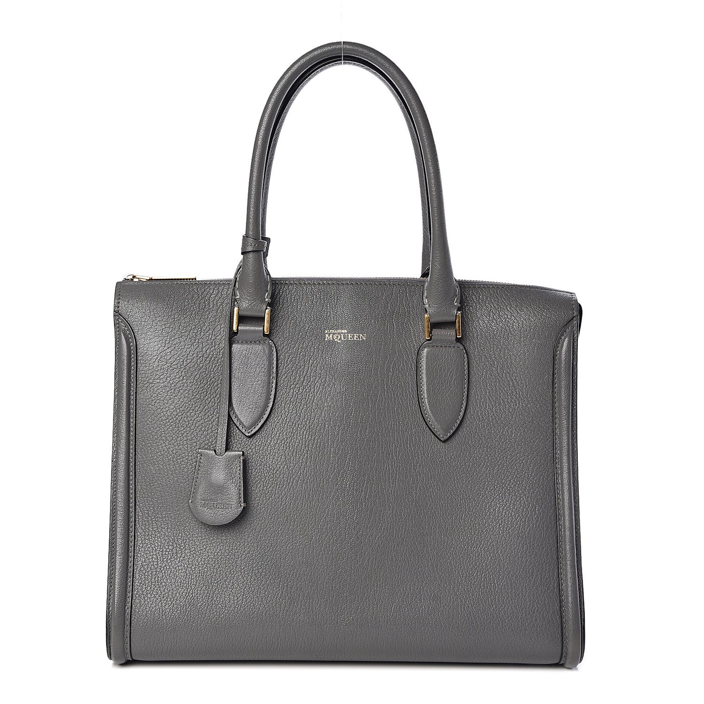 Pebbled Calfskin Zip Up Heroine Tote Dark Grey