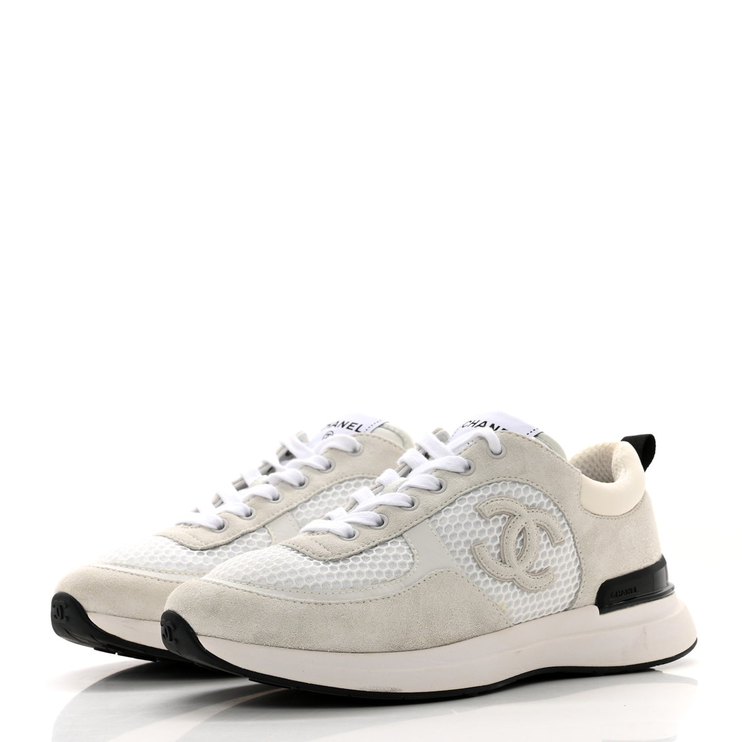 Calfskin Mesh Lycra Suede Womens Logo Sneakers 38.5 White
