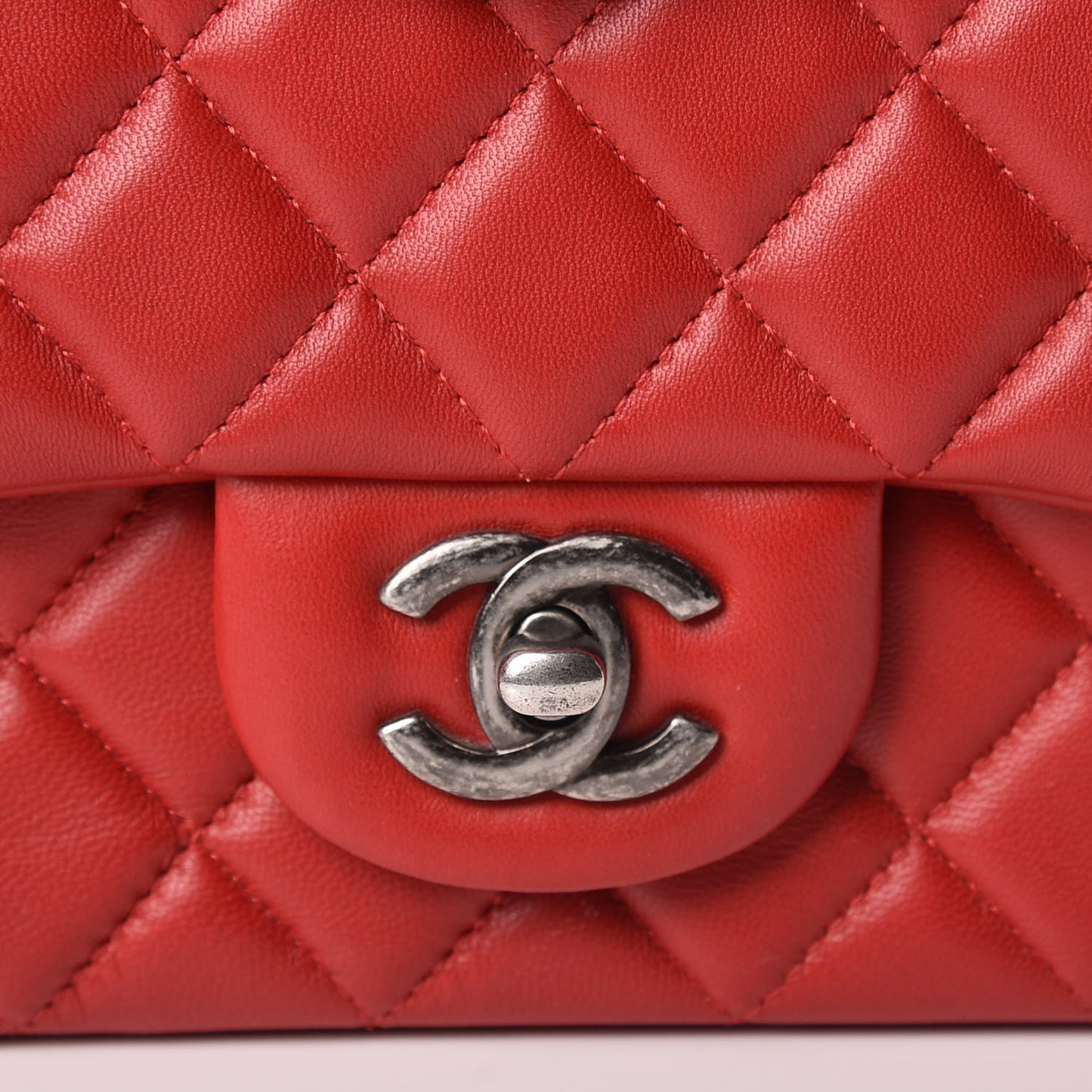 Lambskin Quilted Mini Rectangular Flap Red