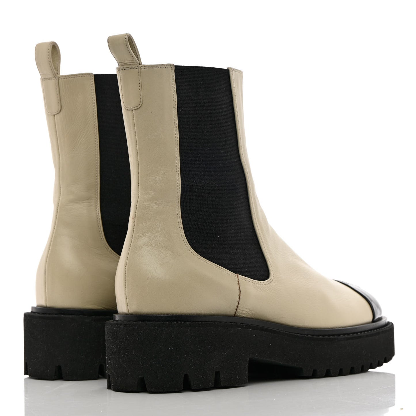 Patent Calfskin Cap Toe CC Ankle Boots 41 Beige Black