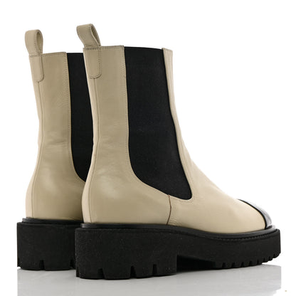 Chanel Patent Calfskin Cap Toe CC Ankle Boots 41 Beige Black 4 of 14
