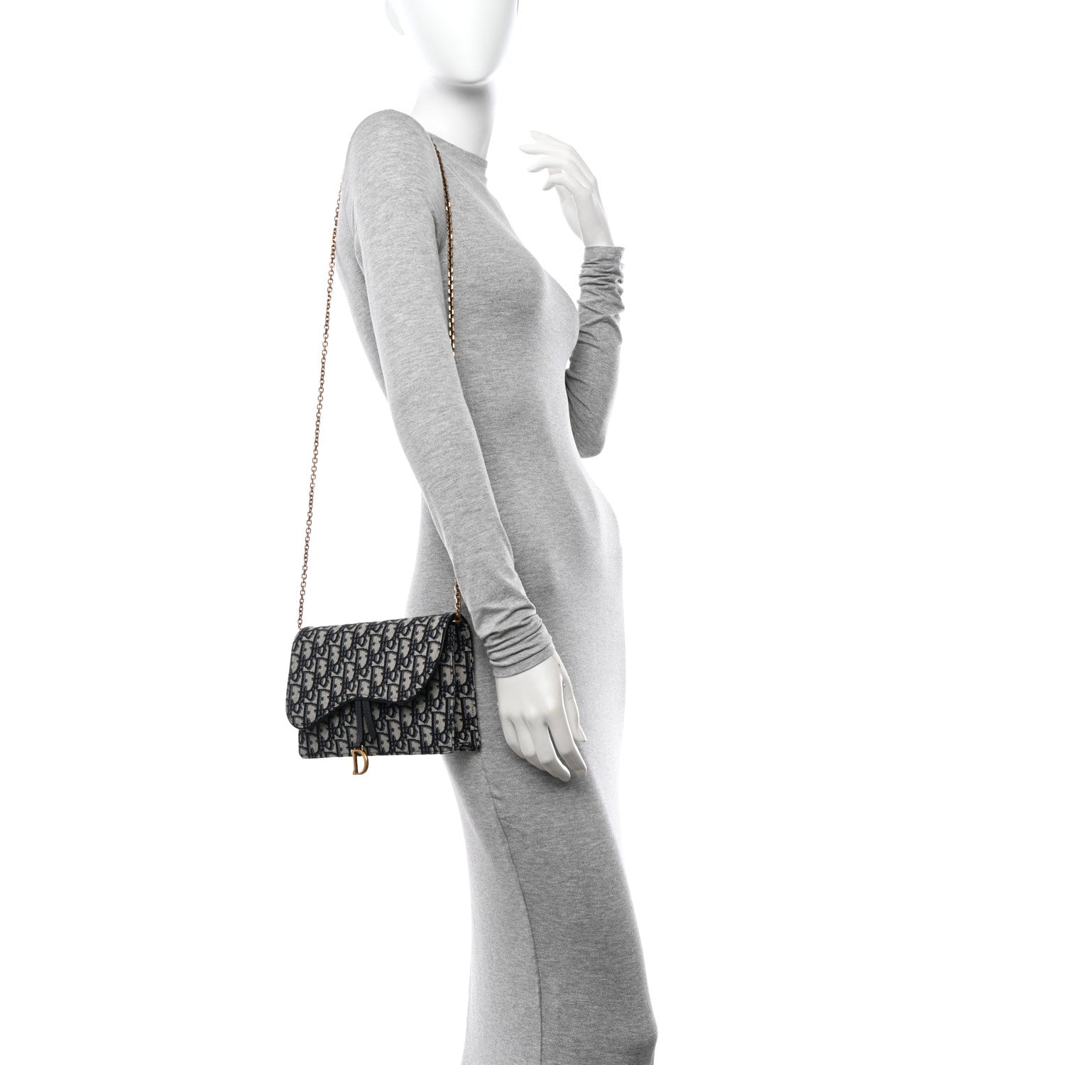 Christian Dior Oblique Saddle Chain Pouch Blue 2 of 11