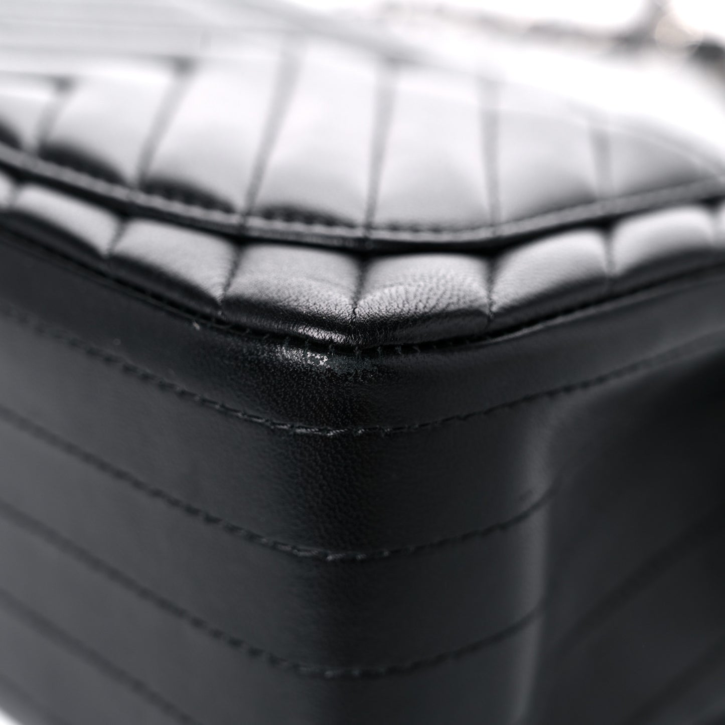Lambskin Chevron Quilted Mini Square Flap Black