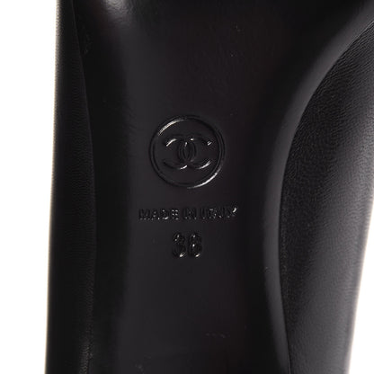 Chanel Lambskin Satin Cap Toe Pearl Pumps 38 Black 6 of 8