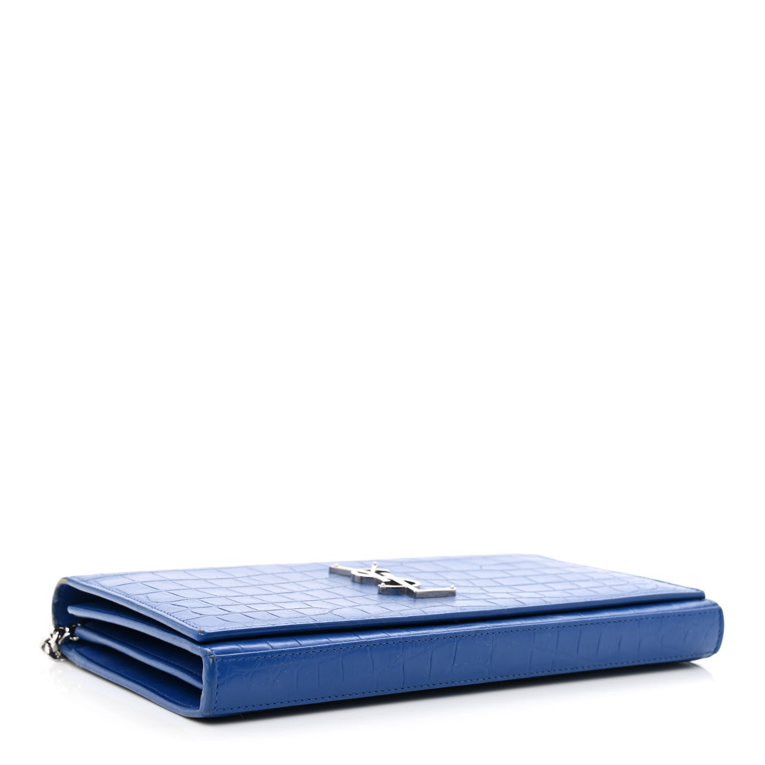 Saint Laurent Calfskin Crocodile Embossed Monogram Chain Wallet Royal Blue 4 of 13