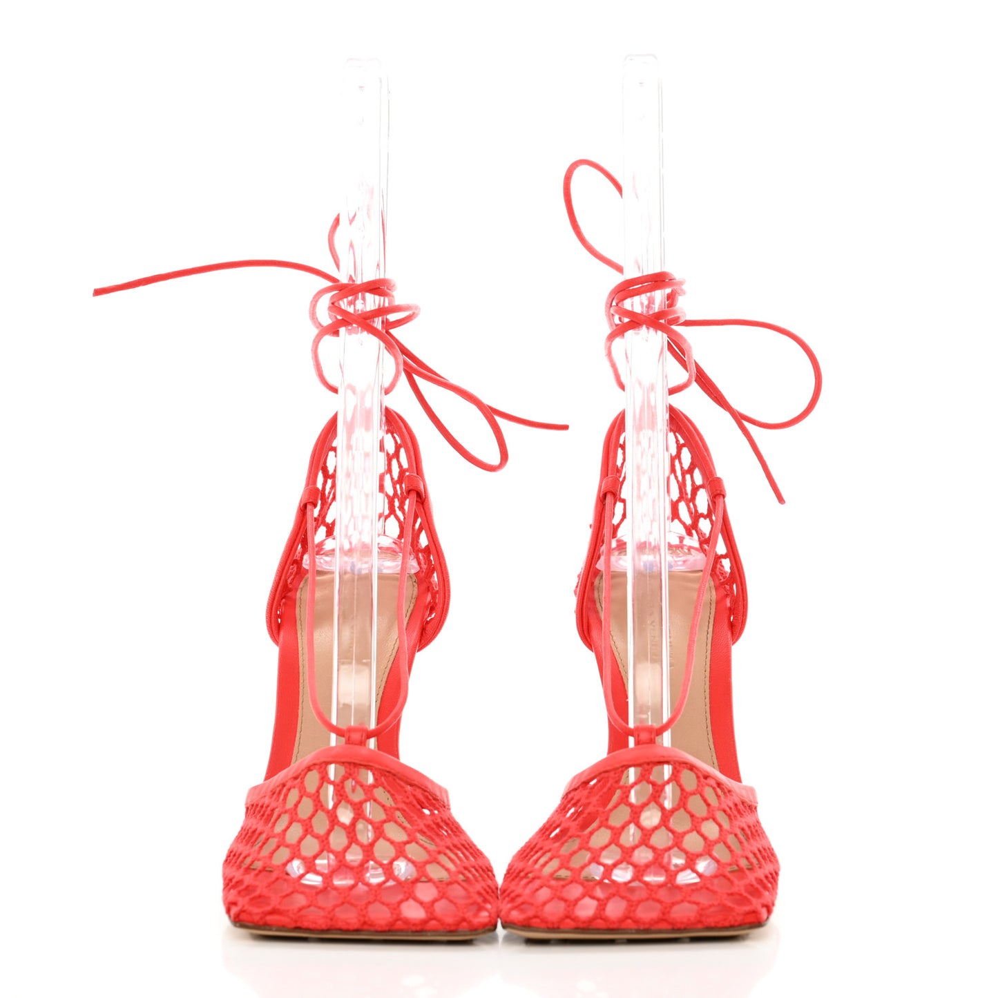 Mesh Nappa Stretch Ankle Tie Sandals 36 Tomato