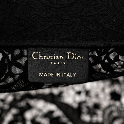 Christian Dior Canvas Embroidered Mesh Macrame Medium Toile de Jouy Soleil Book Tote Black 6 of 10