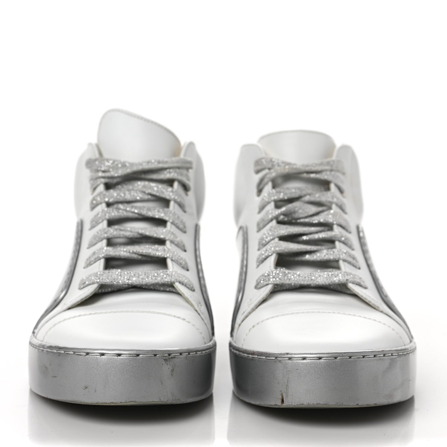 Chanel Patent Lambskin High Top Sneakers 37 White Silver 2 of 12