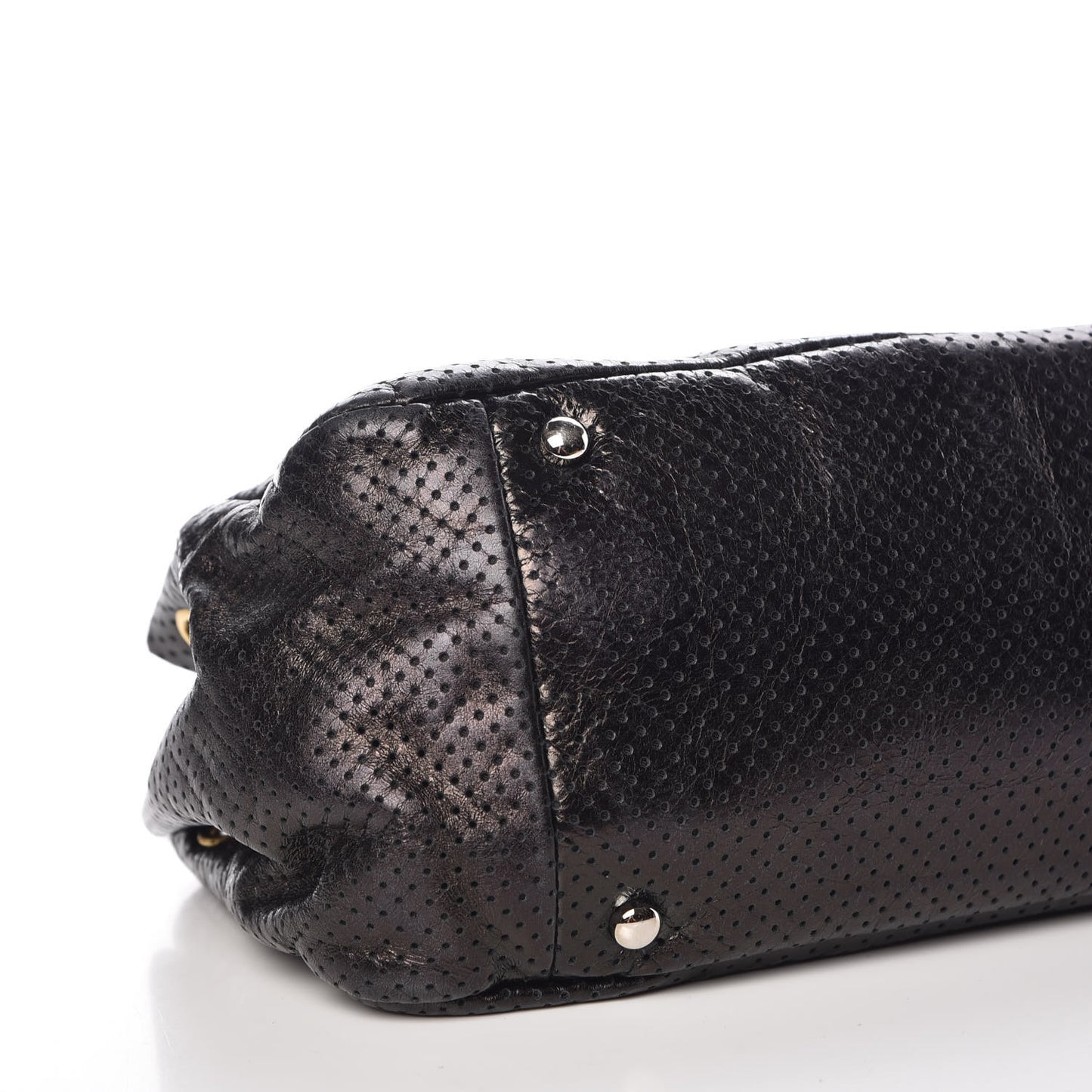 Metallic Calfskin Perforated Drill Accordion Flap Black