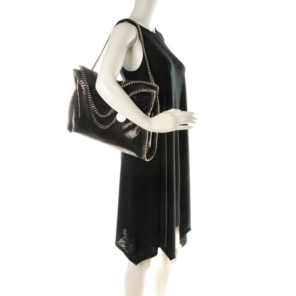 Stella McCartney Metallic Faux Snakeskin Small Falabella Fold Over Tote Black 2 of 7