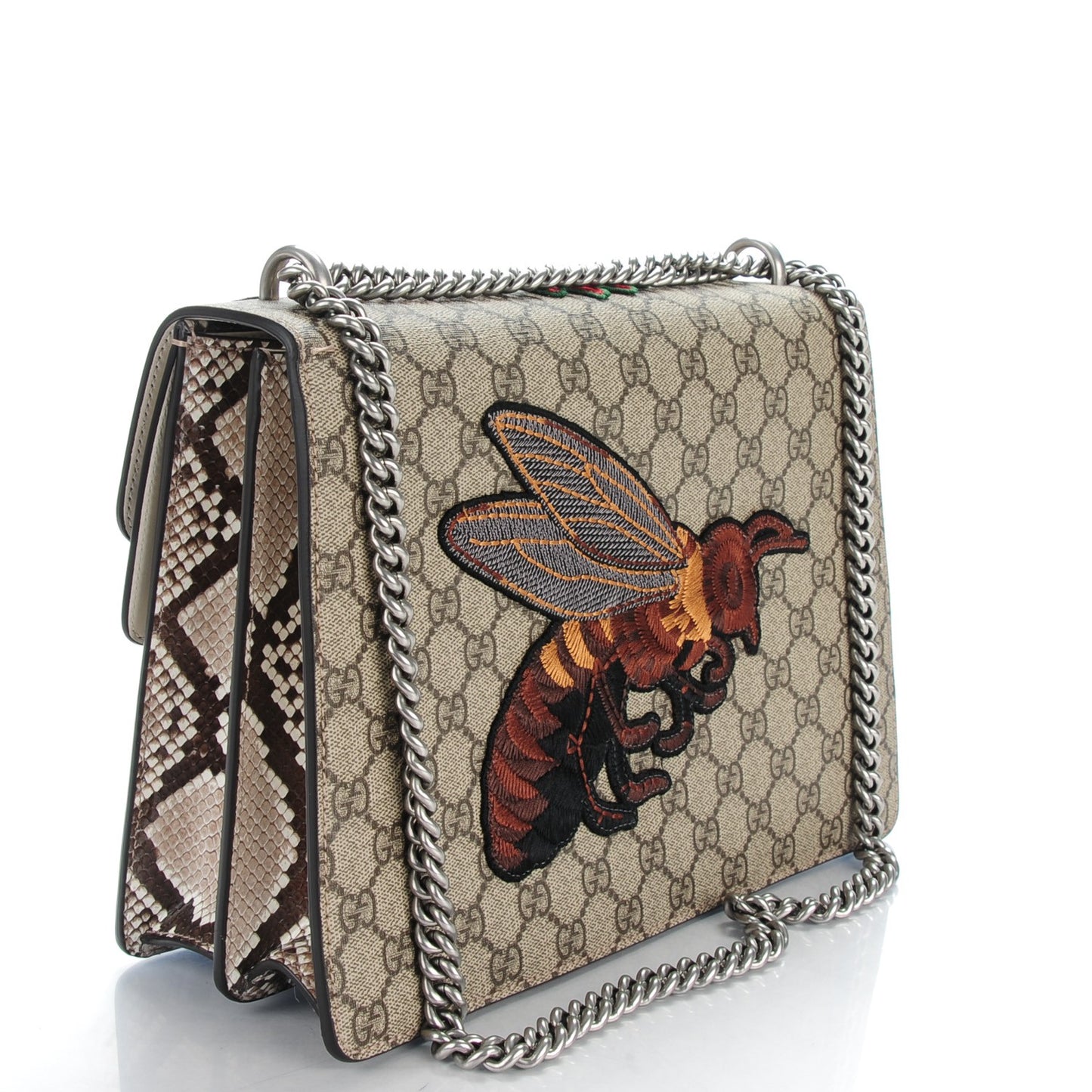 GG Supreme Monogram Python Flower Embroidered Medium Dionysus Shoulder Bag Beige Orange