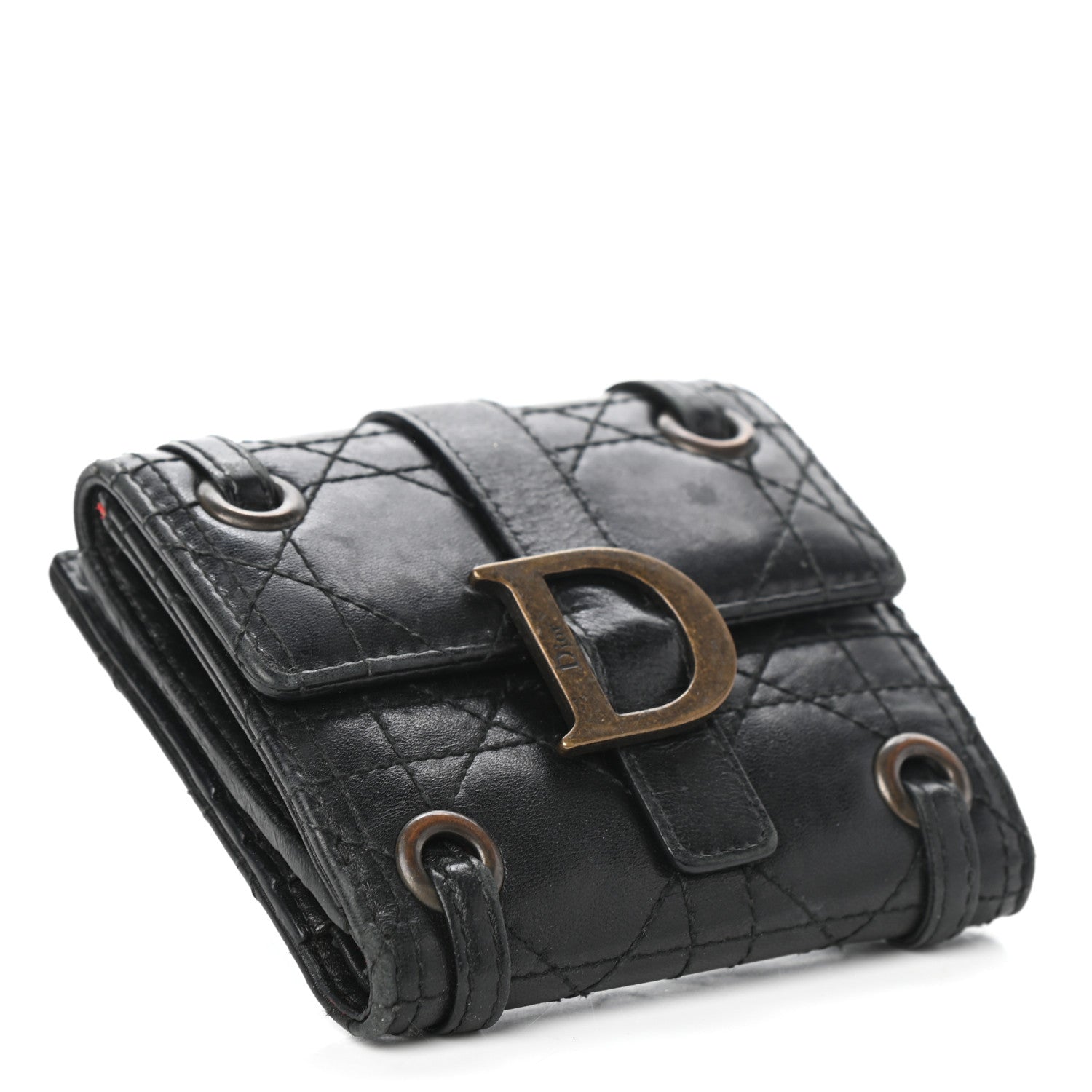 Christian Dior Lambskin Cannage D Flap Wallet Black 6 of 12