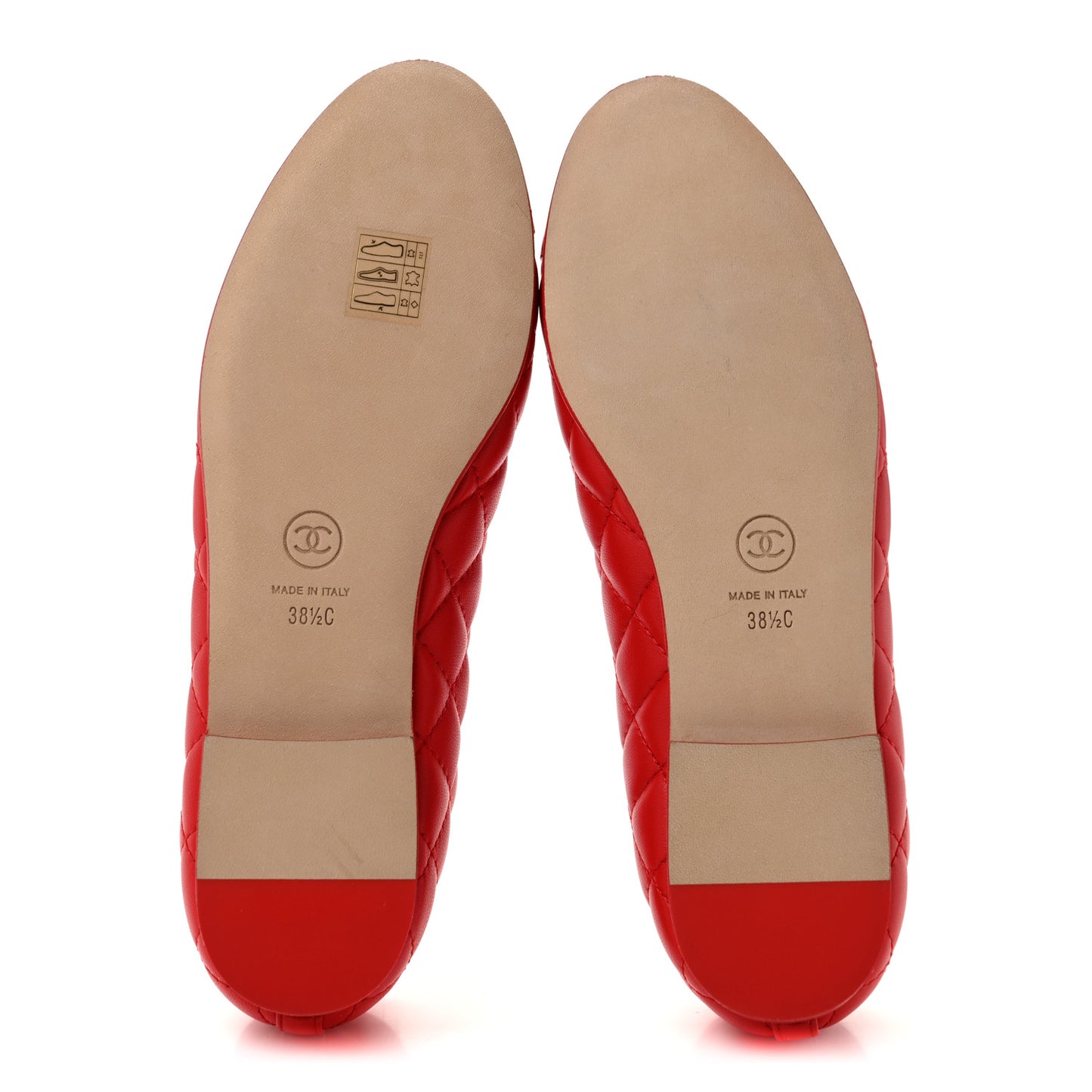 Lambskin Quilted CC Cap Toe Ballerina Flats 38.5 Red