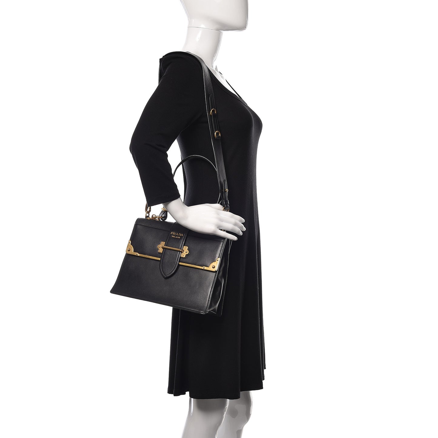 City Calfskin Saffiano Cahier Top Handle Bag Black