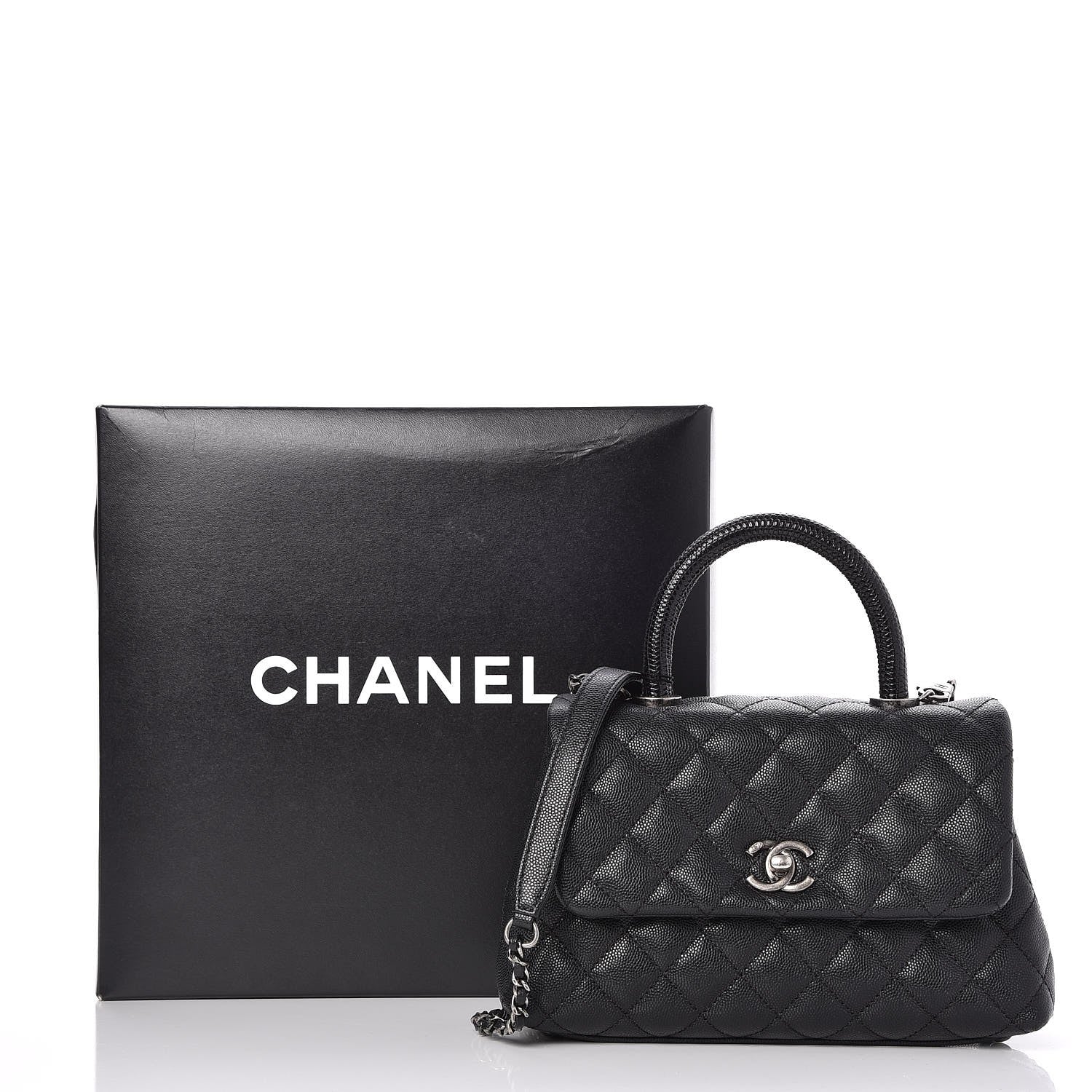Chanel Caviar Lizard Quilted Mini Coco Handle Flap Black 9 of 9
