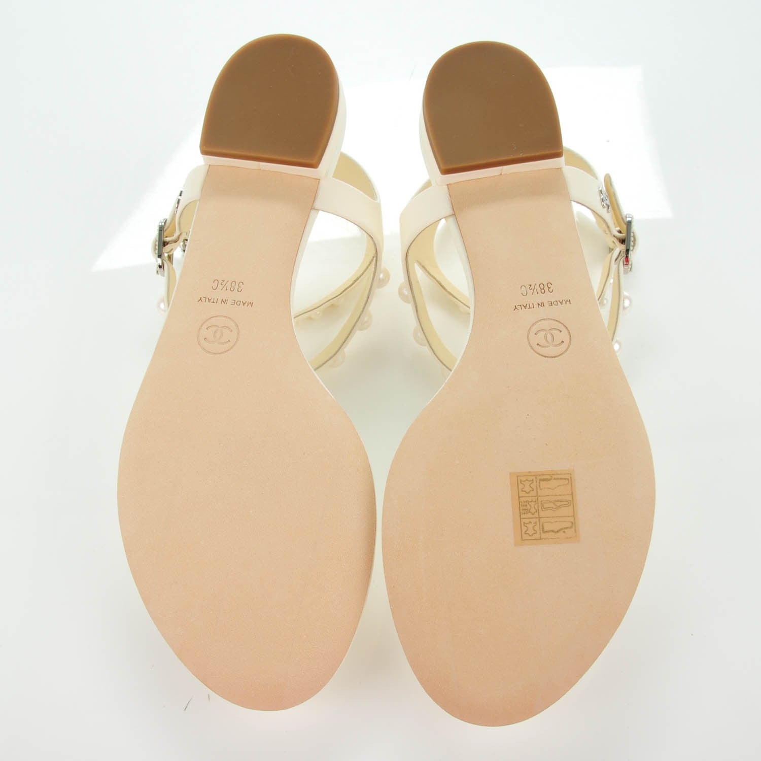 Chanel Lambskin Pearl Thong Sandals 38.5 White 5 of 8