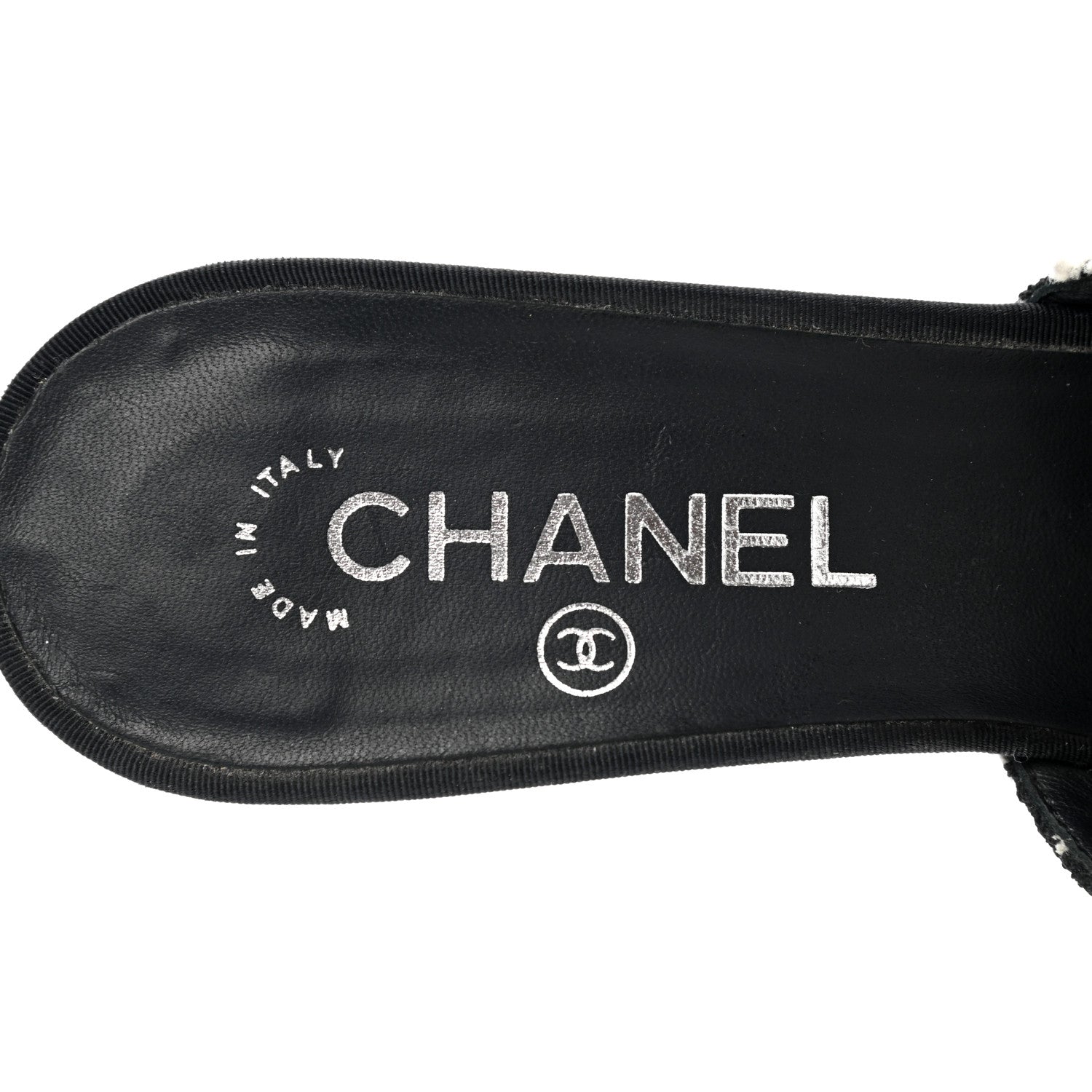Chanel Tweed Grosgrain Pearl Mules 38 Black White 6 of 8