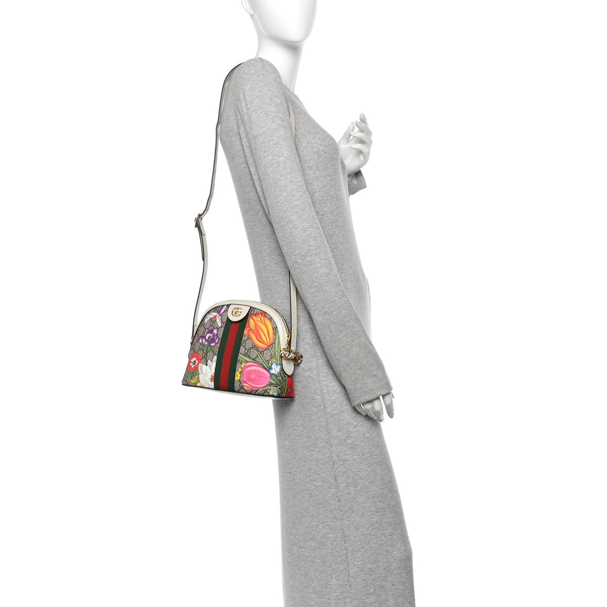 GG Supreme Monogram Flora Web GG Small Ophidia Dome Shoulder Bag White