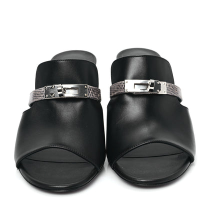 Hermes Lambskin Lizard Cute Sandals 39 Black Ombre 2 of 10
