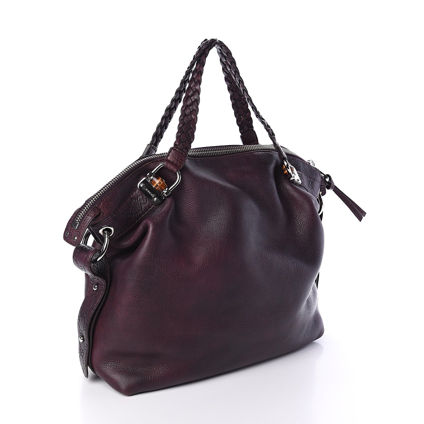 Calfskin Large Bamboo Bar Shoulder Bag Burgundy