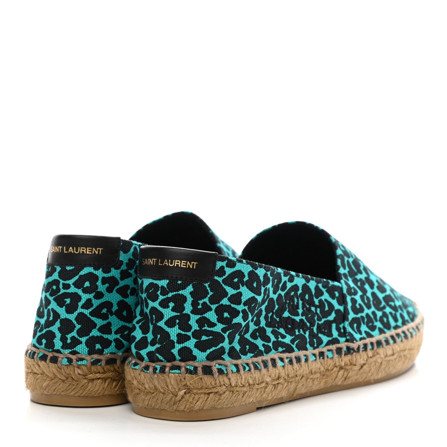 Saint Laurent Canvas Leopard Print Espadrilles 37.5 Aqua Black 4 of 8