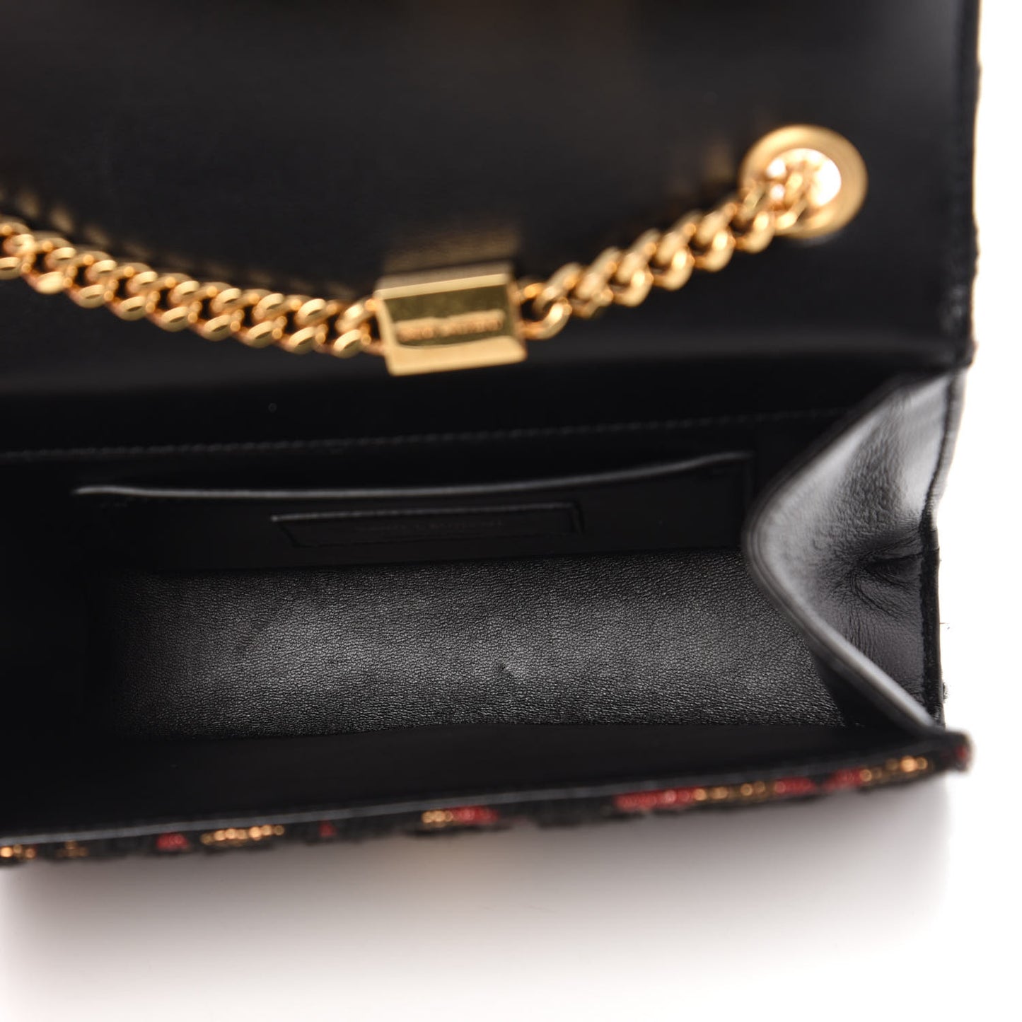 Glitter Jaquard Leopard Small Monogram Kate Tassel Satchel Red Black