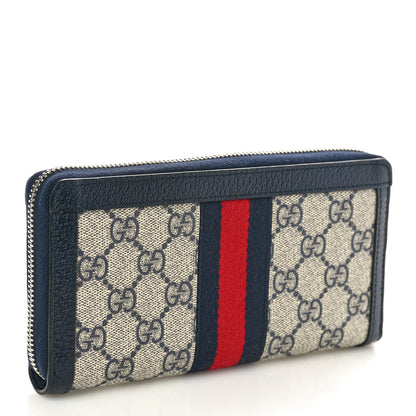 Gucci GG Supreme Monogram Textured Dollar Calfskin Web Ophidia Zip Around Wallet Beige Blue 3 of 7