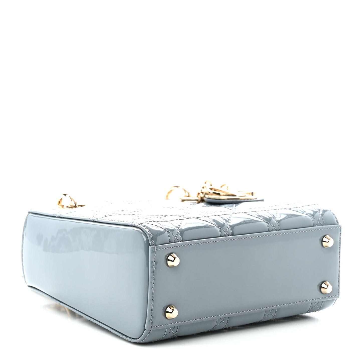 Patent Cannage Mini Lady Dior Light Blue