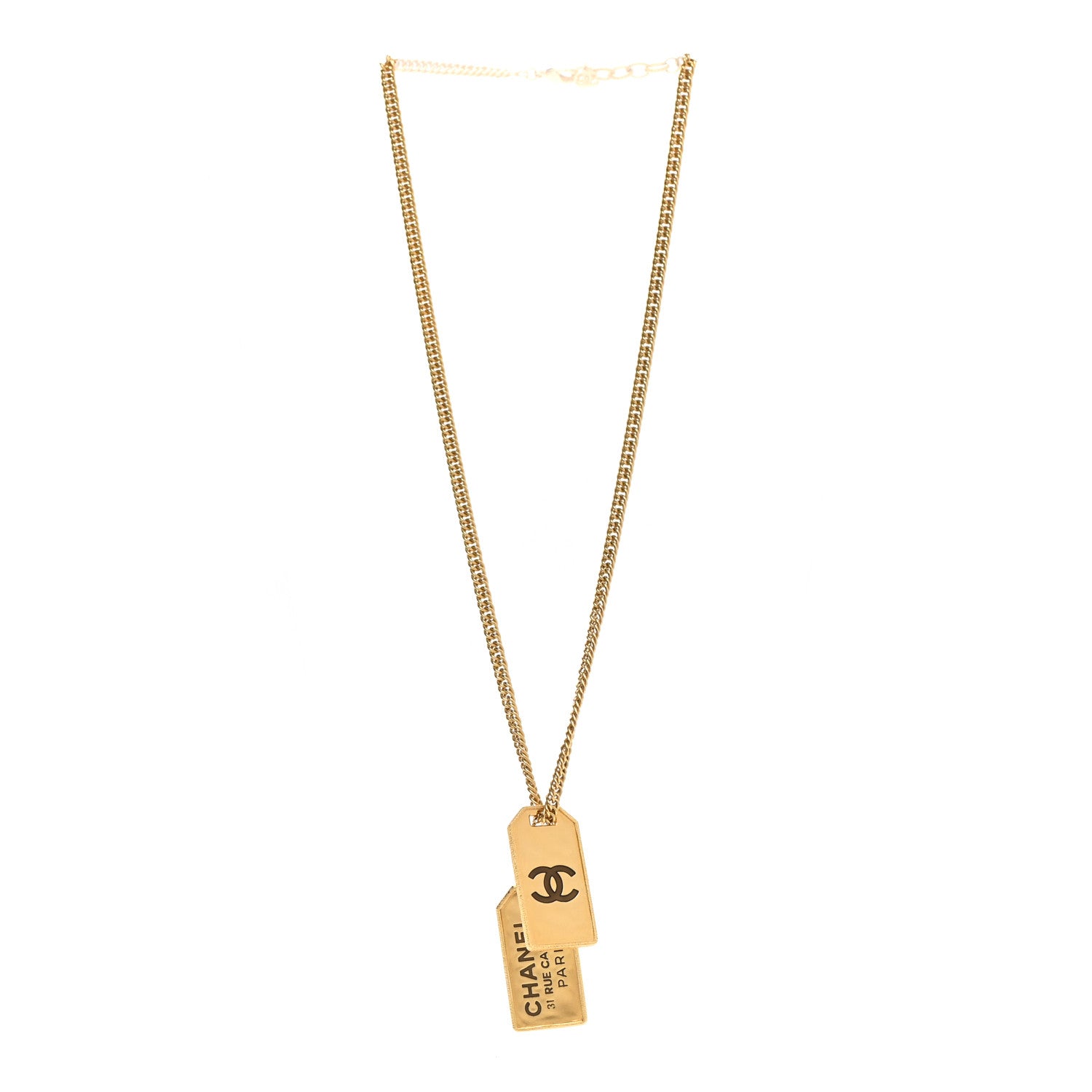 Chanel ID Dog Tag Charm Necklace Gold 3 of 7