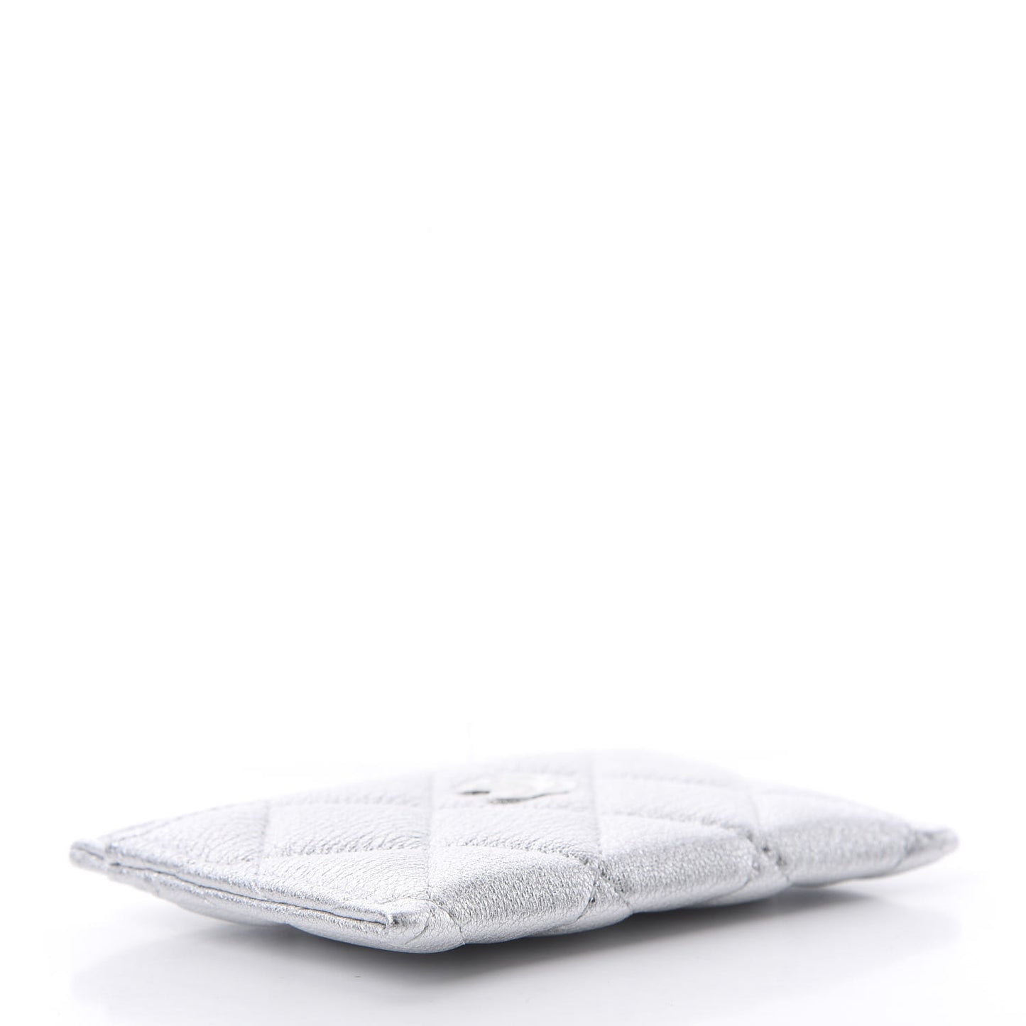 Metallic Lambskin Quilted Card Holder Silver