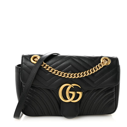 Gucci Calfskin Matelasse Small GG Marmont Shoulder Bag Black 1 of 13