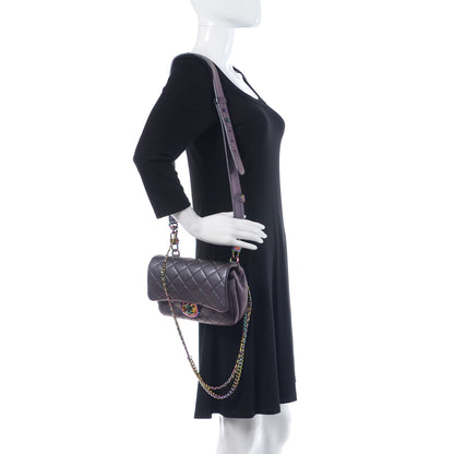 Chanel Iridescent Goatskin Quilted Small Double Carry Waist Chain Flap Purple 2 of 10