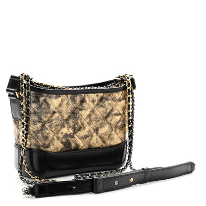 Chanel Metallic Crumpled Goatskin Quilted Small Gabrielle Hobo Black Gold 3 of 9