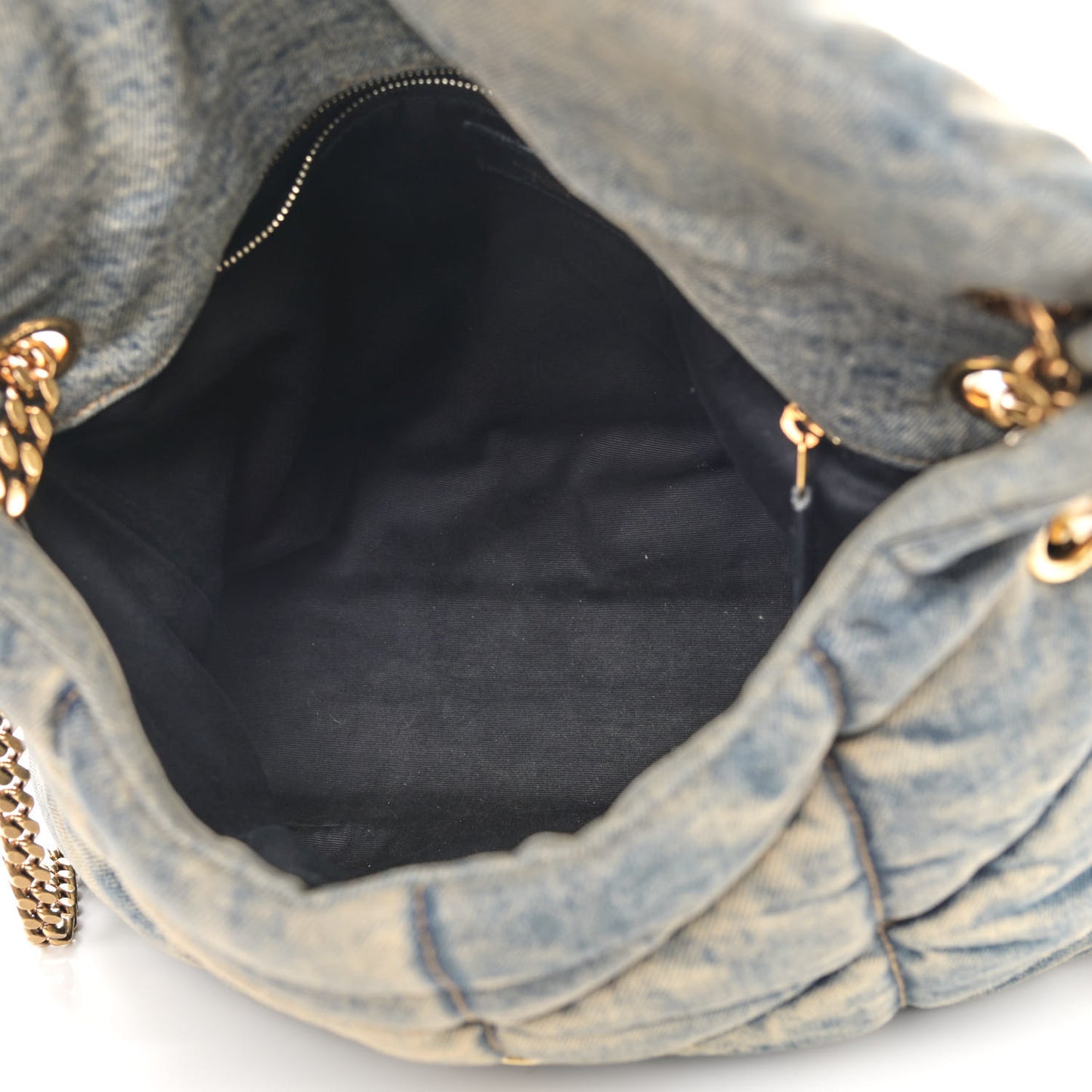 Denim Quilted Medium Loulou Puffer Monogram Chain Satchel Blue Cinnamon