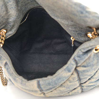 Saint Laurent Denim Quilted Medium Loulou Puffer Monogram Chain Satchel Blue Cinnamon 5 of 12
