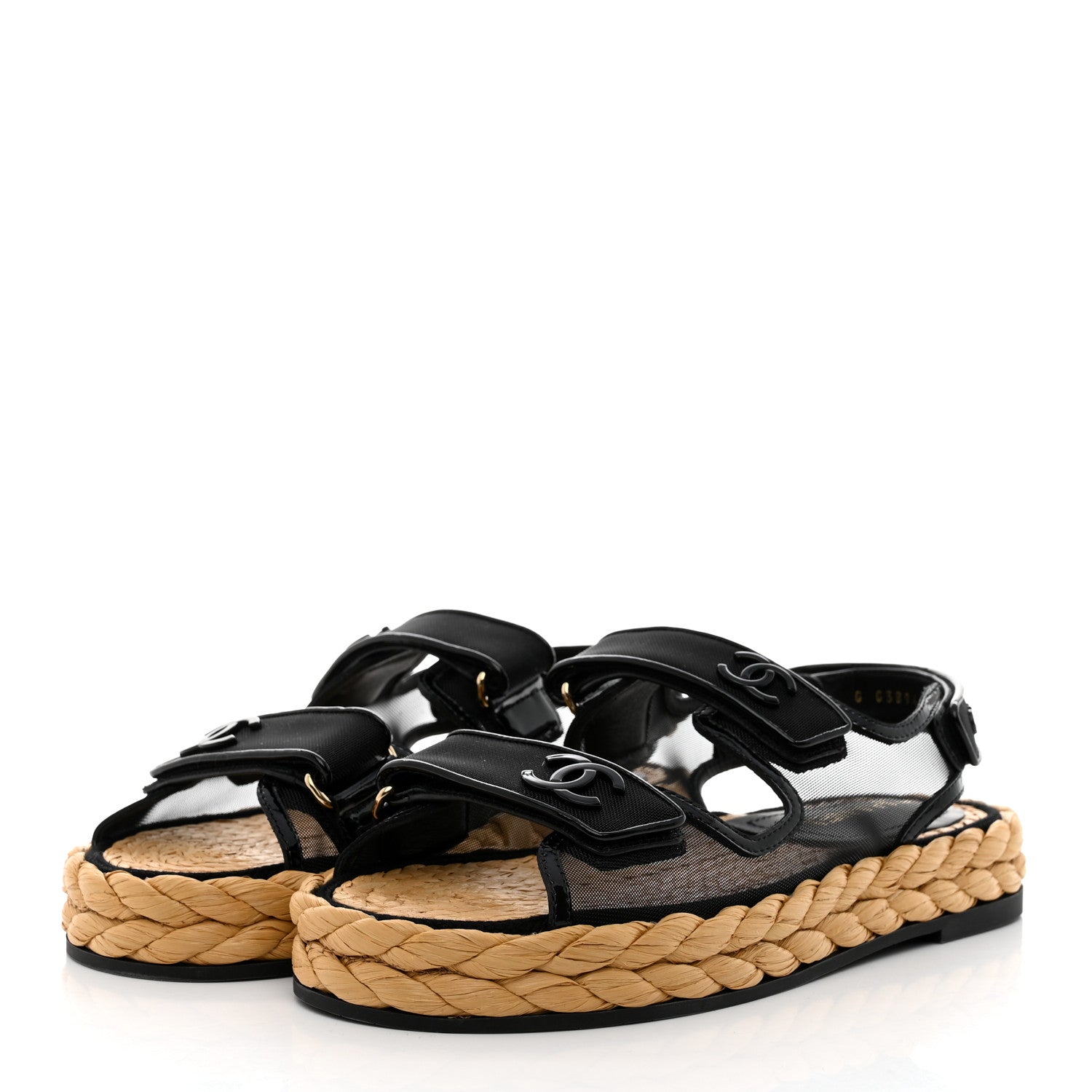Chanel Mesh Patent Calfskin Velcro Dad Sandals 39 Black 3 of 8