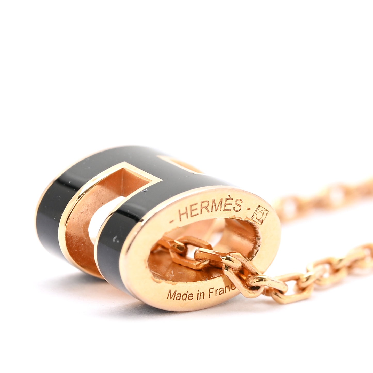 Lacquered Rose Gold Mini Pop H Pendant Necklace Black