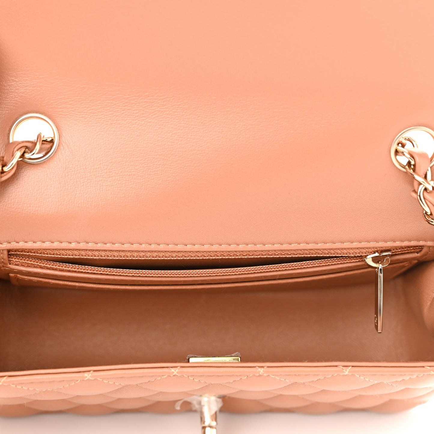 Lambskin Quilted Mini Rectangular Flap Brown