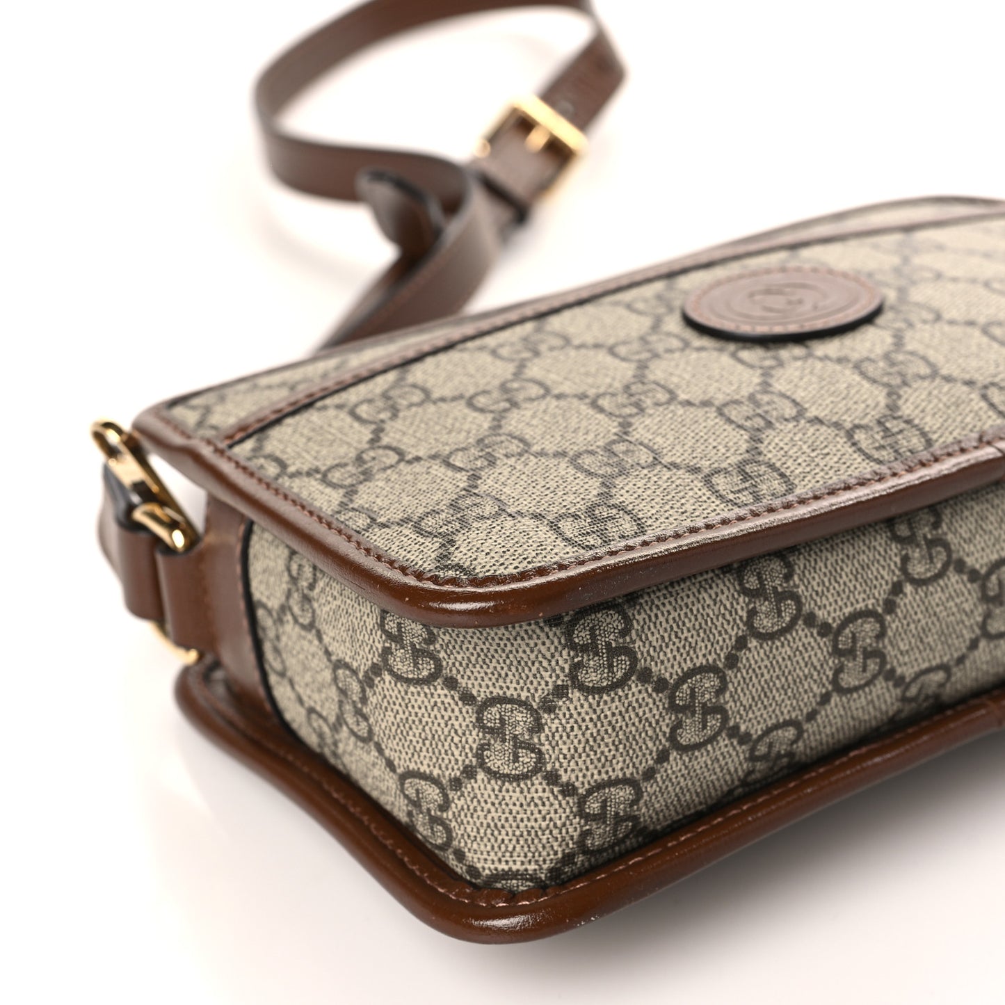 GG Supreme Monogram Azalea Calfskin Mini Retro Interlocking G Shoulder Bag Beige Ebony Brown Sugar