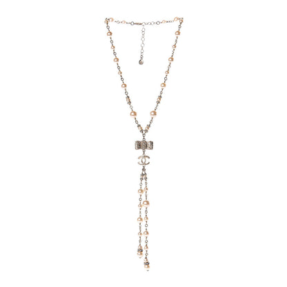 Chanel Crystal Pearl CC Bow Necklace Gold 3 of 7
