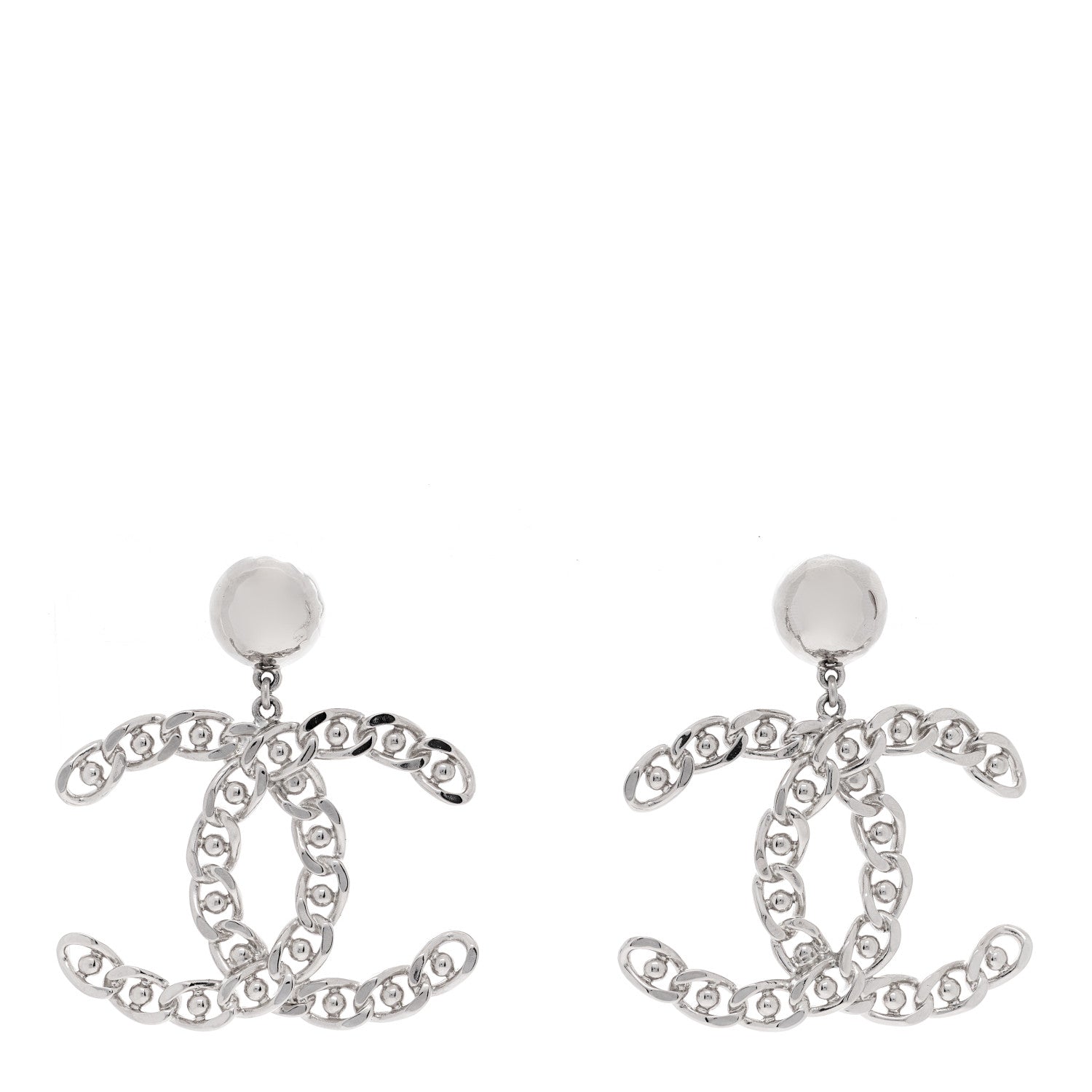 Chanel Pearl Chain Link CC Drop Earrings Silver 1 of 9
