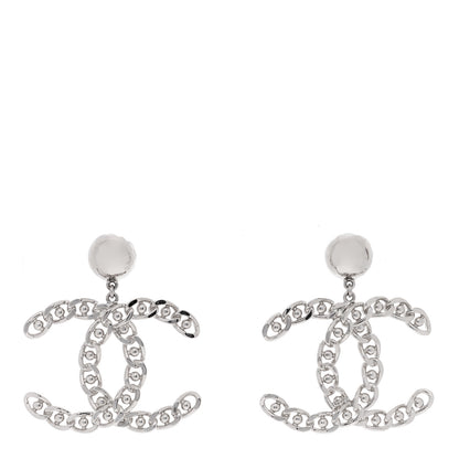 Chanel Pearl Chain Link CC Drop Earrings Silver 1 of 9