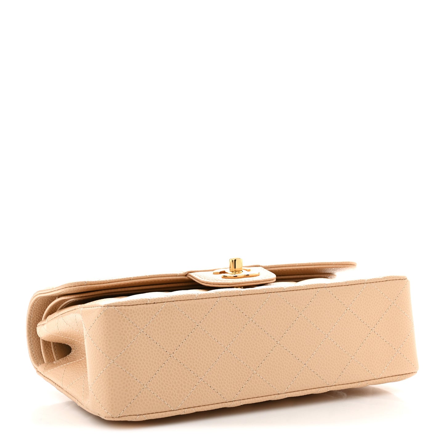 Caviar Quilted Small Double Flap Beige